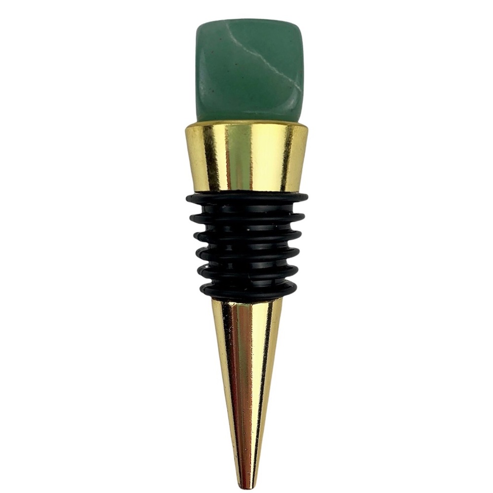 Green Aventurine Square Cut Crystal Stone gold metal plated wine bottle stopper
